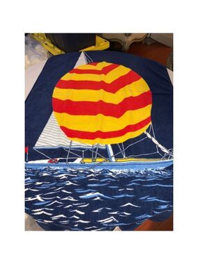 Eaton Blue & Red Sailboat Beach Towel One Size vintage